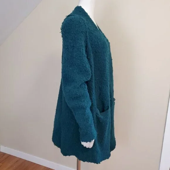 FP Free People Once In A Lifetime Cardigan Size S Frayed Green Longline Sweater - Picture 6 of 12